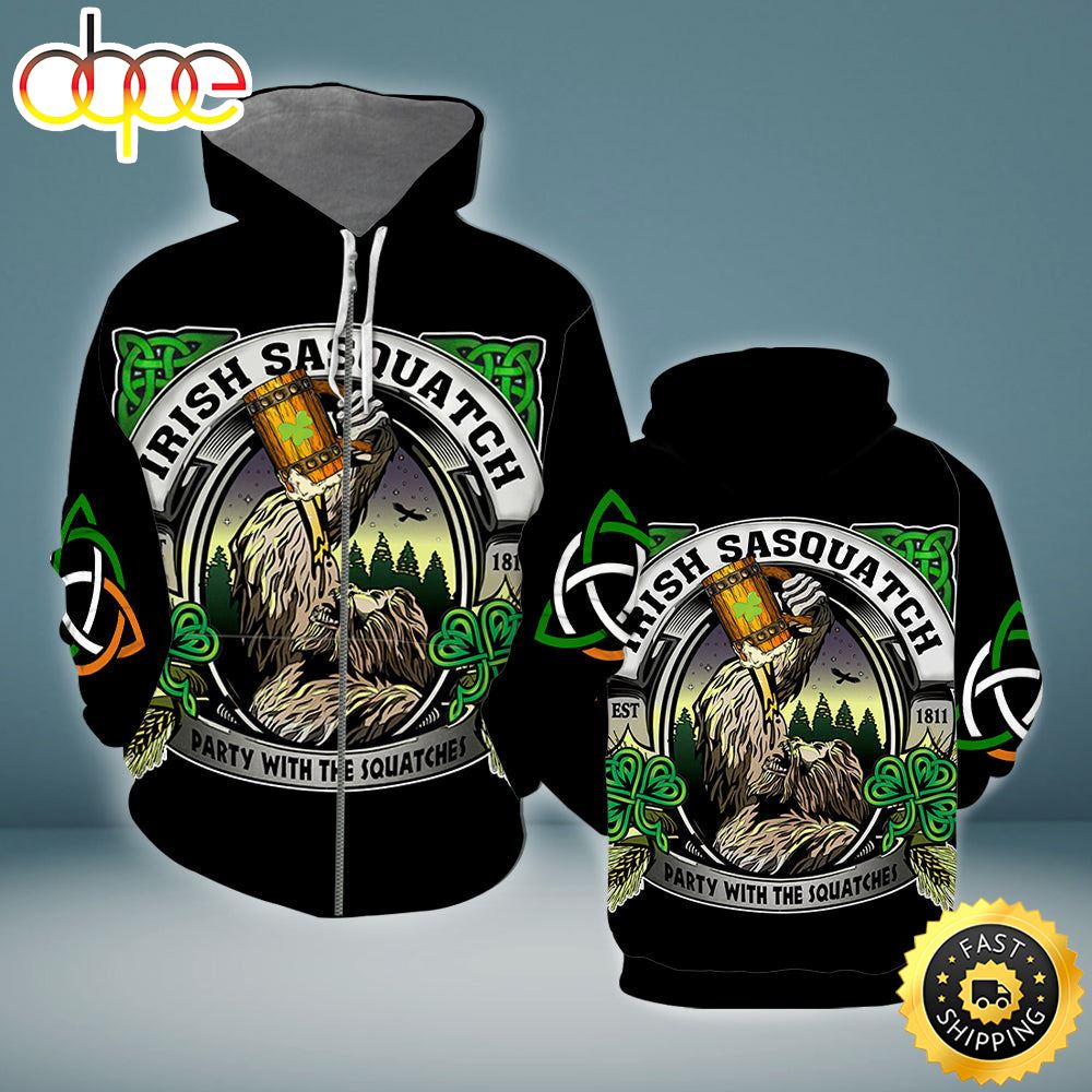 Bigfoot Irish St Patrick's Day All Over Print Shirt