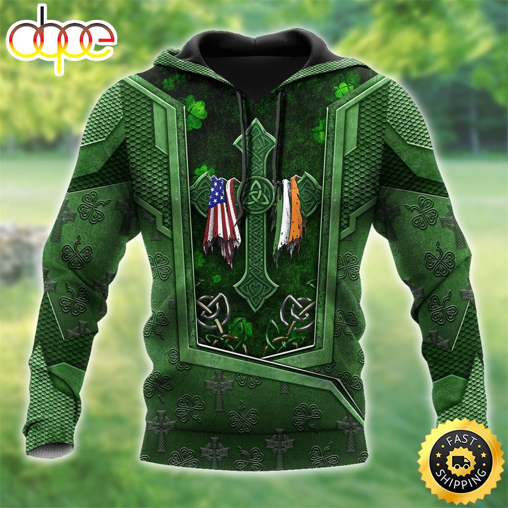 Celtic Shamrock Knot With Flag 3D All Over Print Shirt