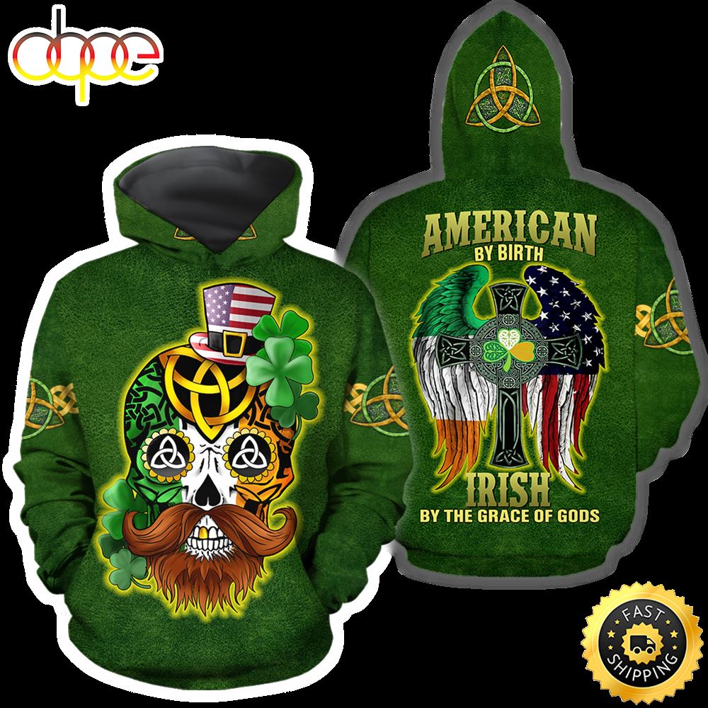 Celtic Skull Shamrock American By Birth 3D All Over Print Shirt