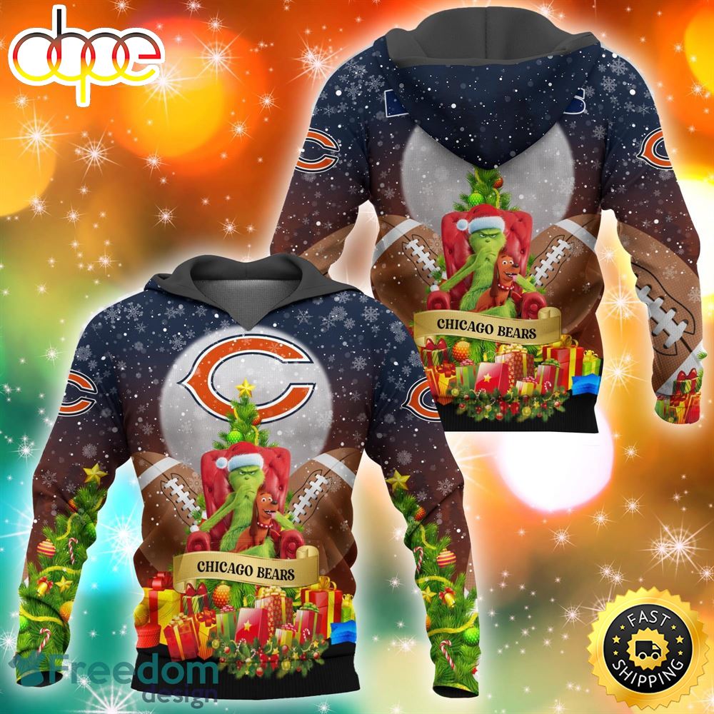 Chicago Bears NFL Grinch Christmas Tree 3D Hoodie Pullover Prints
