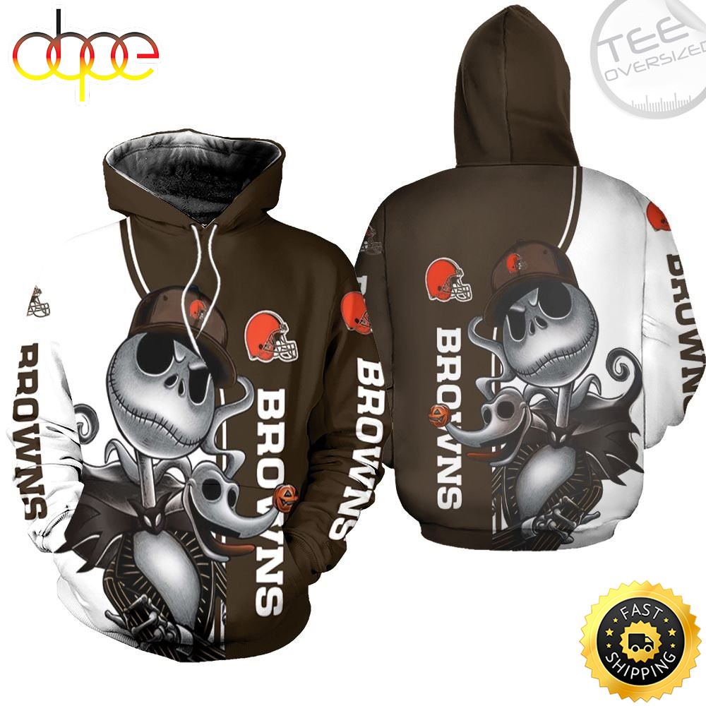 Cleveland Browns Jack Skellington And Zero 3D Hoodie