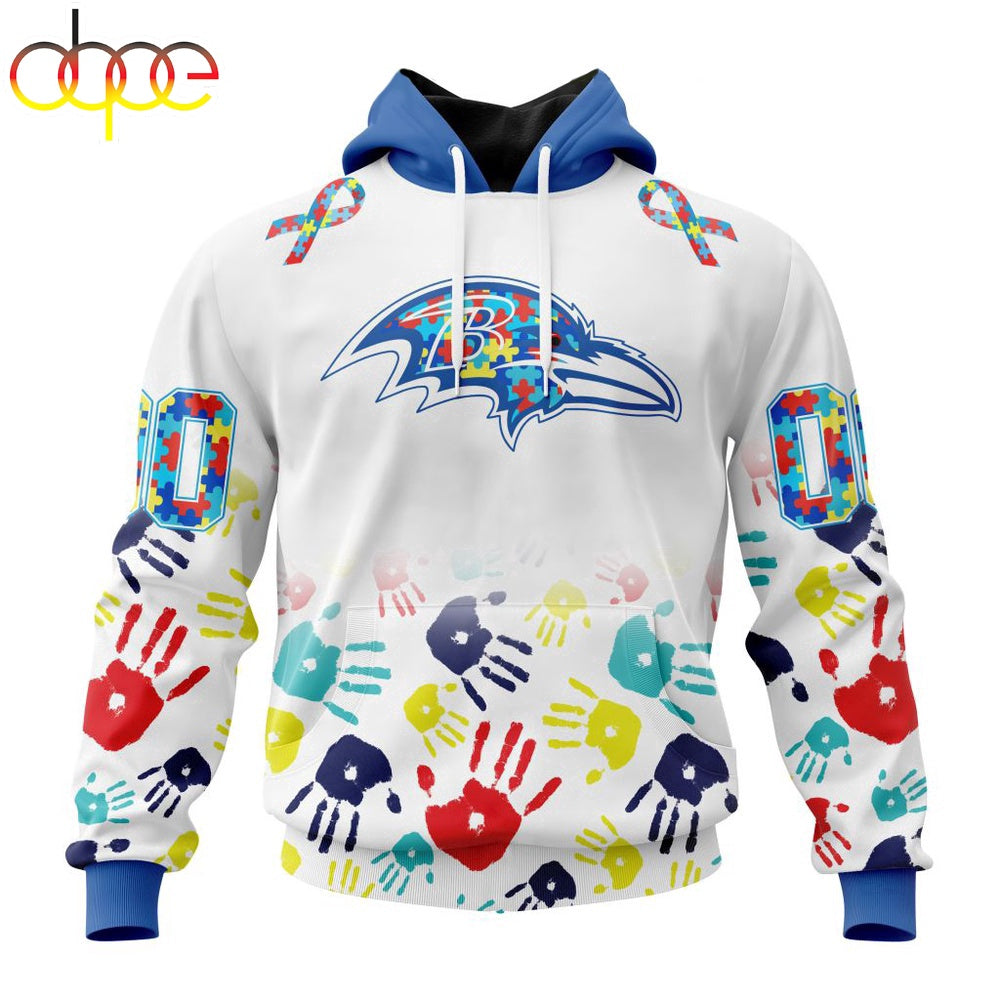 Custom Name And Number Baltimore Ravens NFL Special Fearless Against Autism 3D Hoodie Shirt