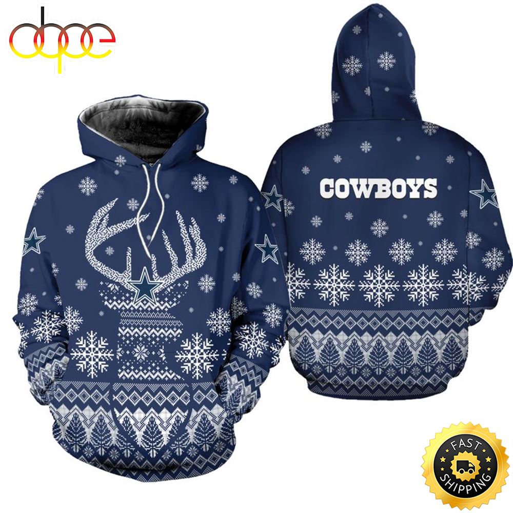 Dallas Cowboys Christmas Reindeer Football NFL All Over Print Hoodie Shirt