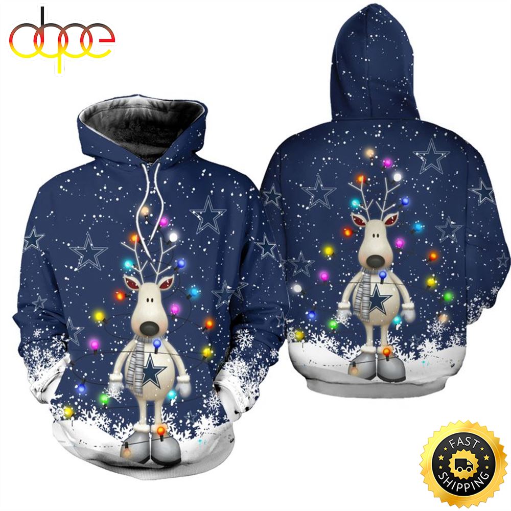 Dallas Cowboys Christmas Reindeer Football NFL All Over print Christmas Hoodie (2)