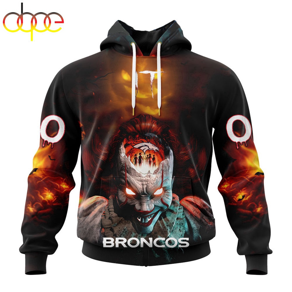 Custom Name And Number NFL Denver Broncos Halloween Badut Mematikan 3D Hoodie Shirt