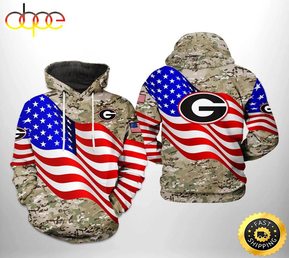 Georgia Bulldogs US Flag Camo Veteran 3D Hoodie Georgia Bulldogs Unique Gifts