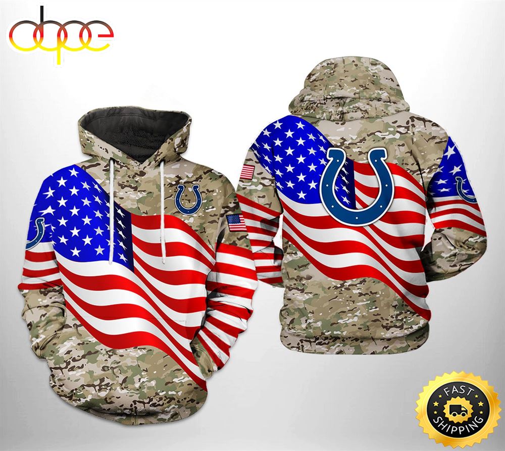 Indianapolis Colts NFL US Flag Camo Veteran Team 3D Printed HoodieZipper Hoodie