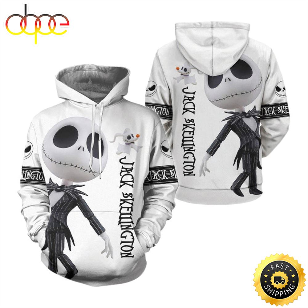 Jack Skellington Zero Black And White Hoodie 3D All Over Print