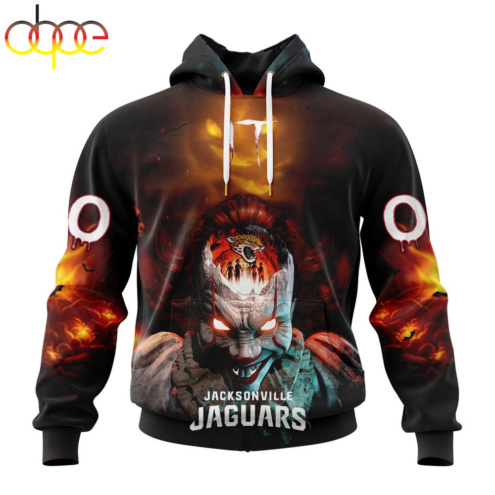 Custom Name And Number NFL Jacksonville Jaguars Halloween Badut Mematikan 3D Hoodie Shirt