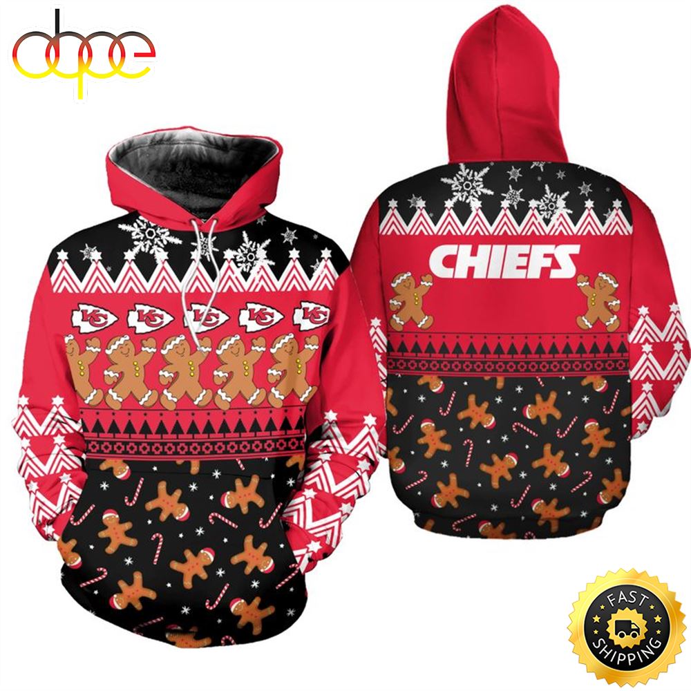 Kansas City Chiefs Christmas Gingerbread Man Football NFL All Over Print Hoodie Shirt