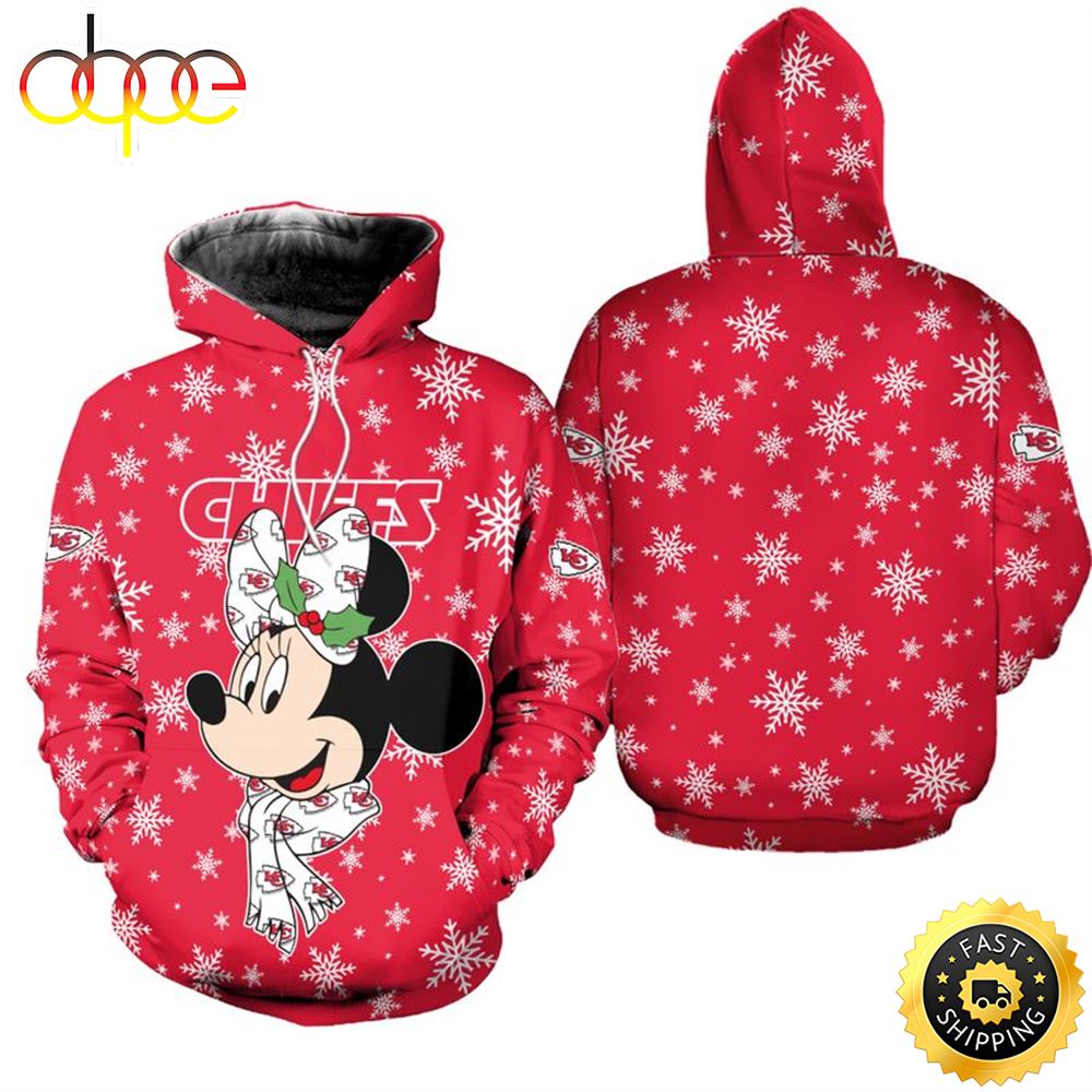 Kansas City Chiefs Christmas Minnie Mouse Football NFL All Over Print Hoodie Shirt