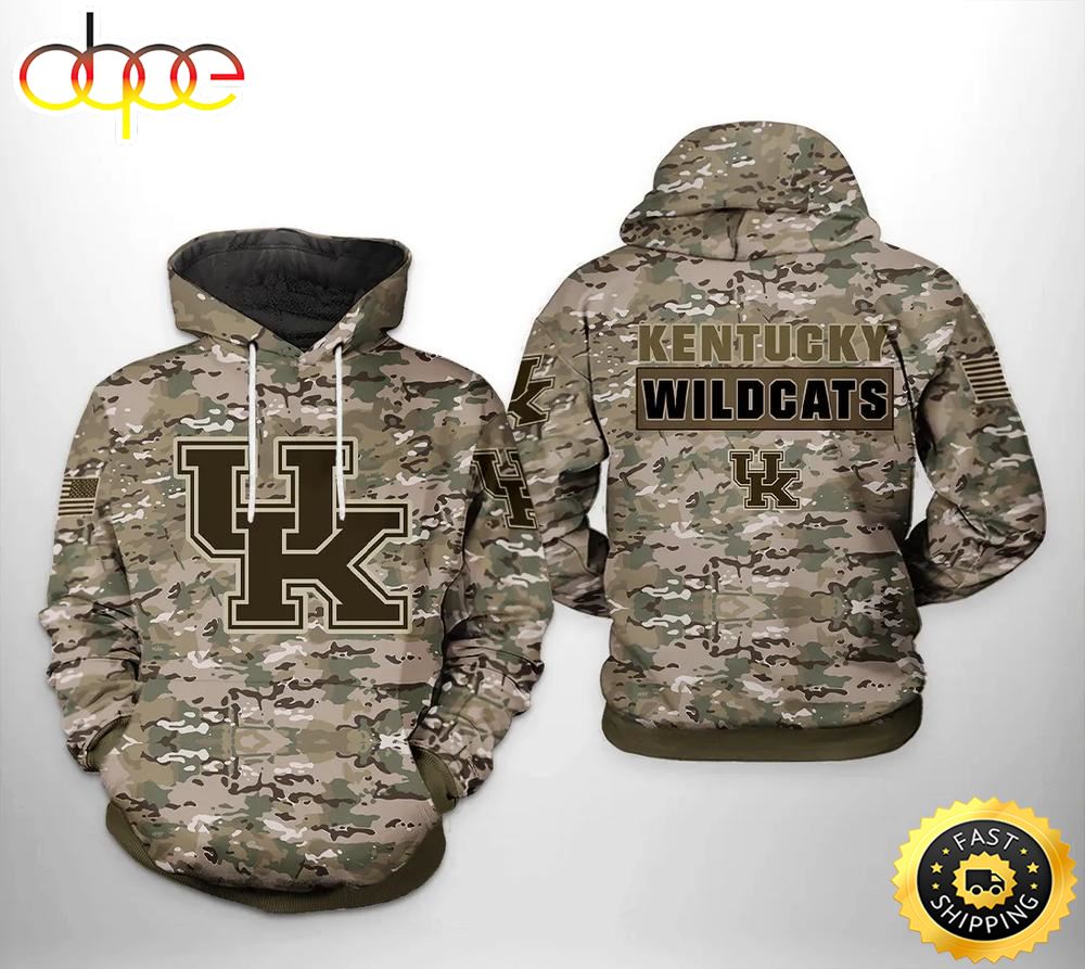 Kentucky Wildcats Camo Veteran 3D Hoodie NCAA Gifts