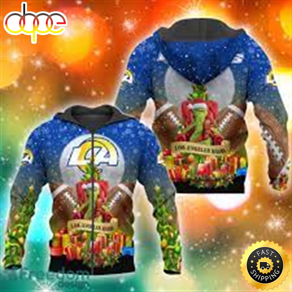 Los Angeles Rams NFL Grinch Christmas Tree 3D Hoodie Pullover Prints