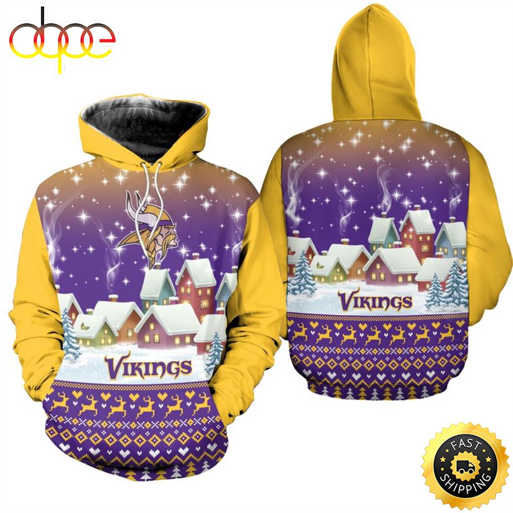Minnesota Vikings Christmas Pattern Football NFL All Over print Christmas Shirt