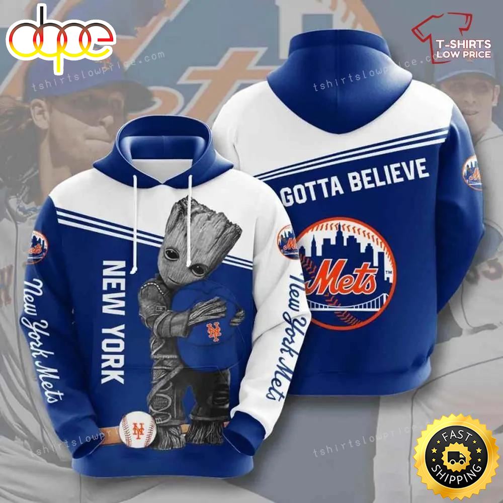 Mlb New York Mets Groot Hold Logo 3d Hoodie
