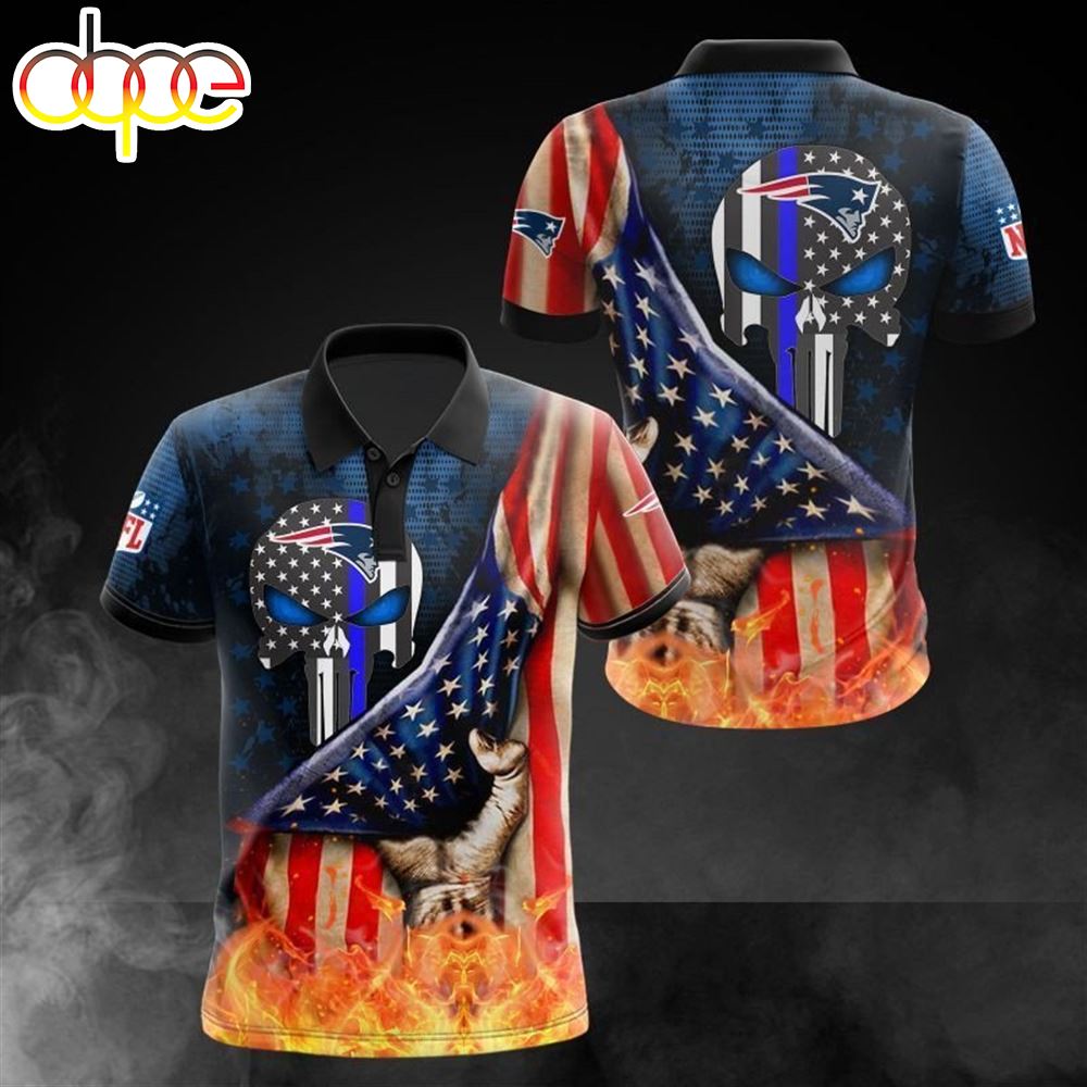NFL New England Patriots American Flag Skull Polo Shirt V2