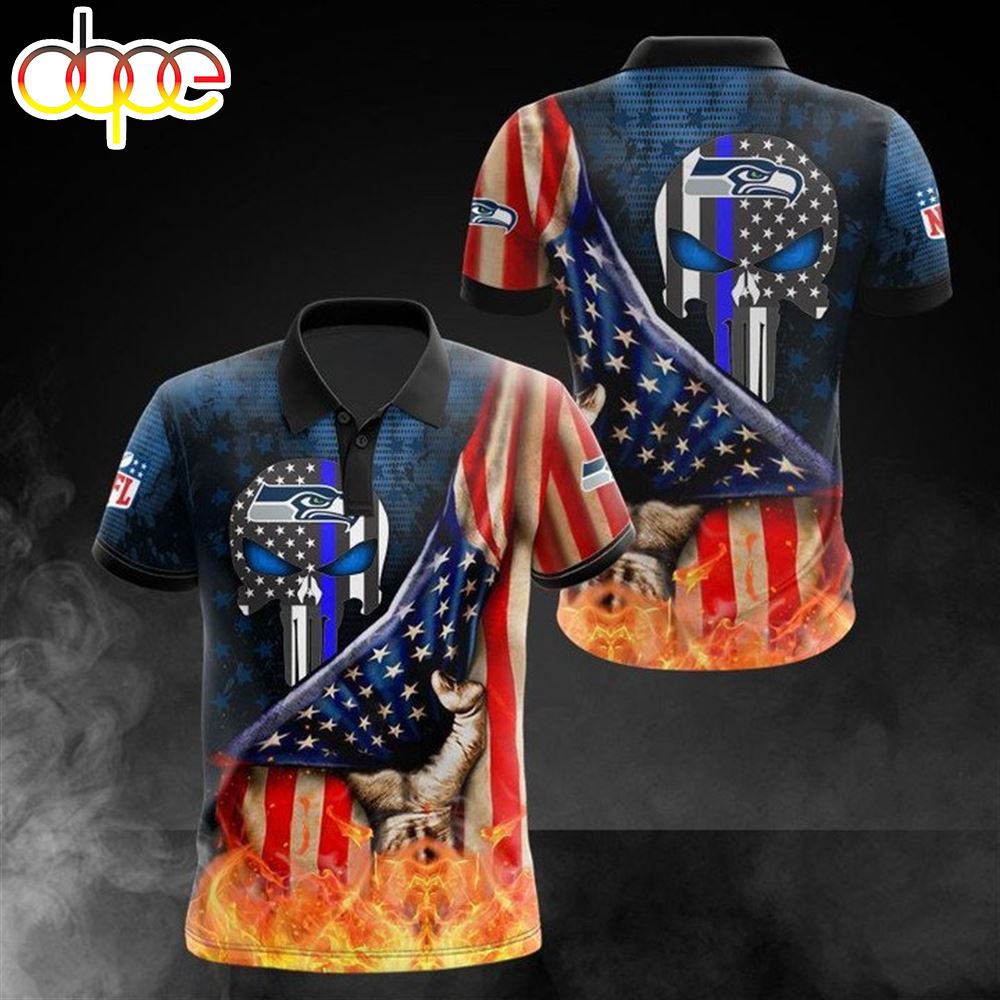 NFL Seattle Seahawks American Flag Polo Shirt V2