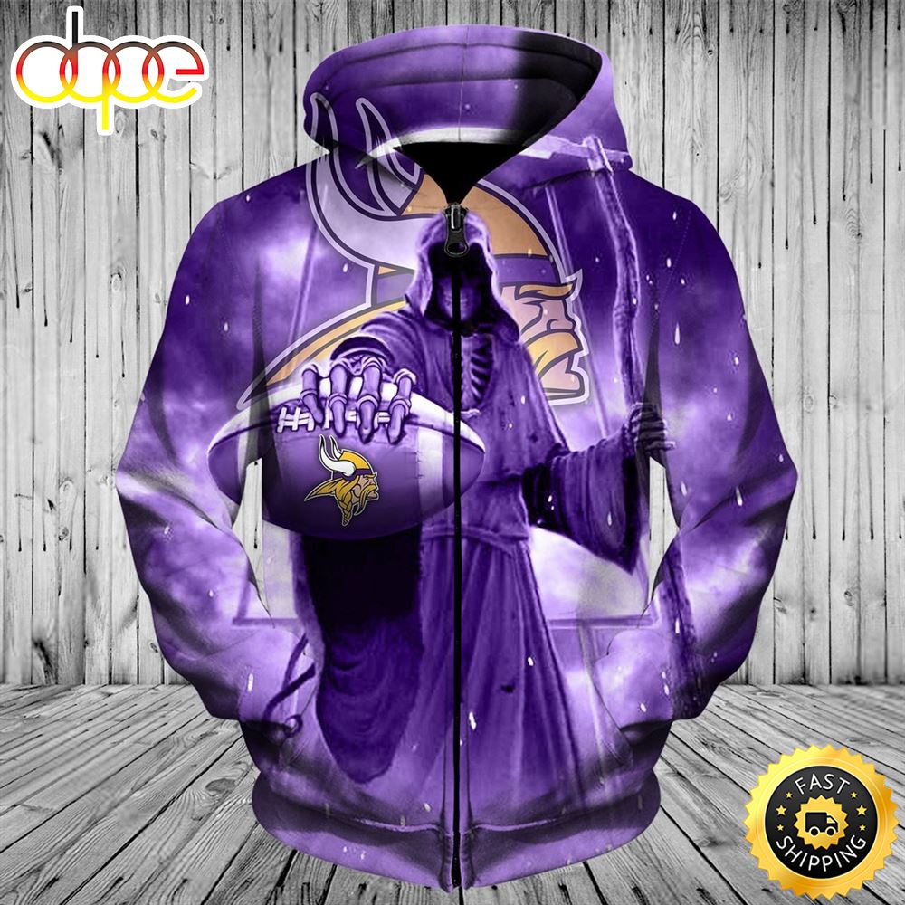 NFLVikings Grimm Reaper &amp; Sudden Death 3D Hoodie All Over Print Shirts