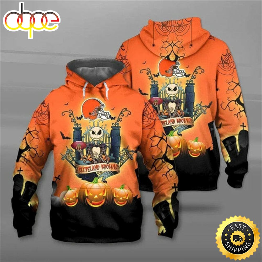 NFL Cleveland Browns Jack Skellington Halloween Pullover Hoodie