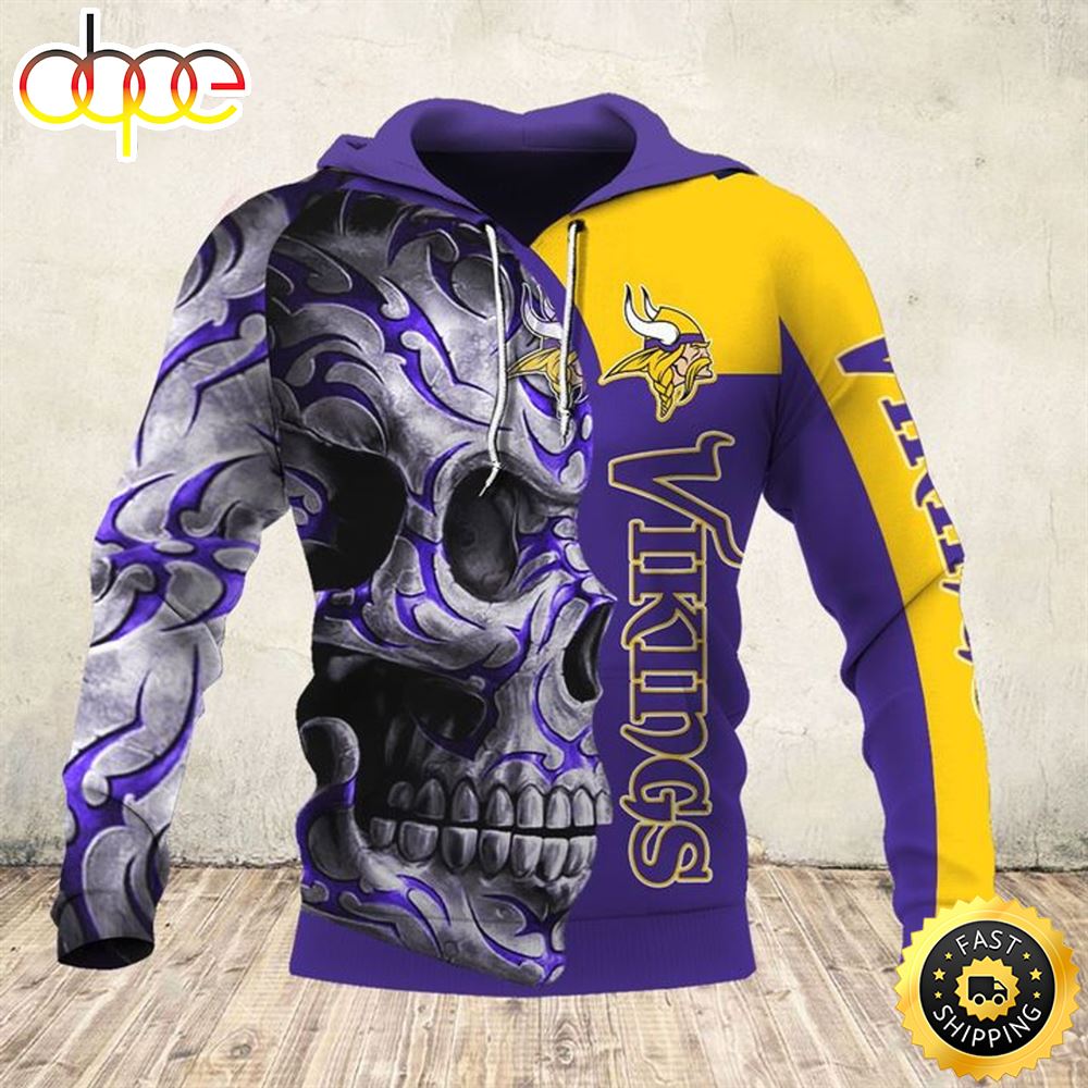 NFL Minnesota Vikings  &amp; Big Vikings Team Tribal Skull 3D Hoodie All Over Print Shirts