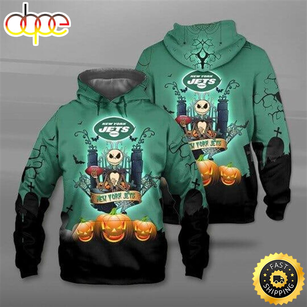 NFL New York Jets Jack Skellington Halloween Pullover Hoodie
