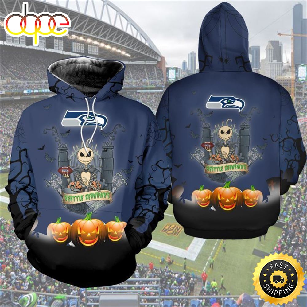 Nfl Seattle Seahawks The Nightmare Before Christmas Jack Skellington 3D All Over Print Zip Up Hoodie Option - Dingeas