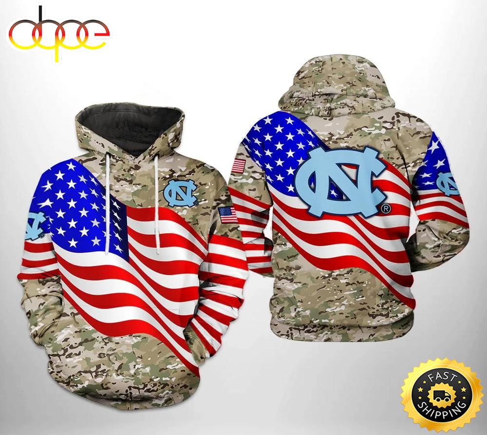 North Carolina Tar Heels Flag American Camo Veteran 3D Hoodie North Carolina Tar Heels Gifts For Her
