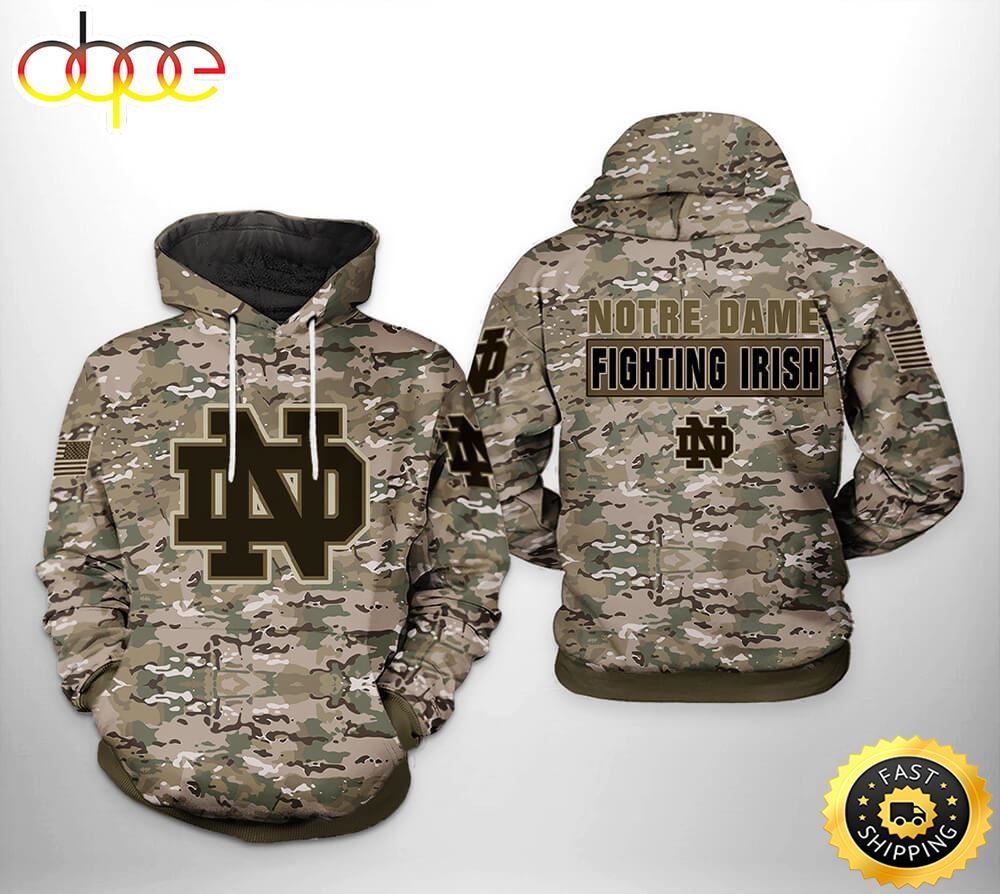 Notre Dame Fighting Irish Camouflage Veteran 3D Hoodie