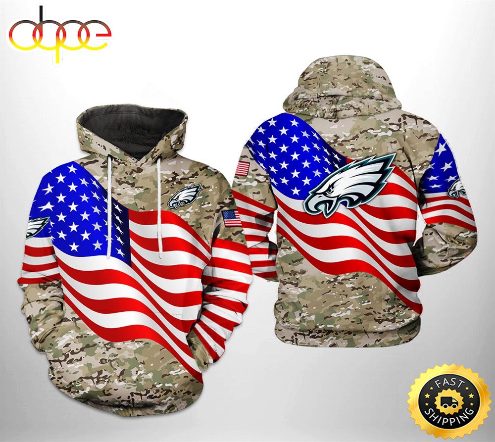 Philadelphia Eagles NFL US Flag Camo Veteran Team 3D Printed HoodieZipper Hoodie