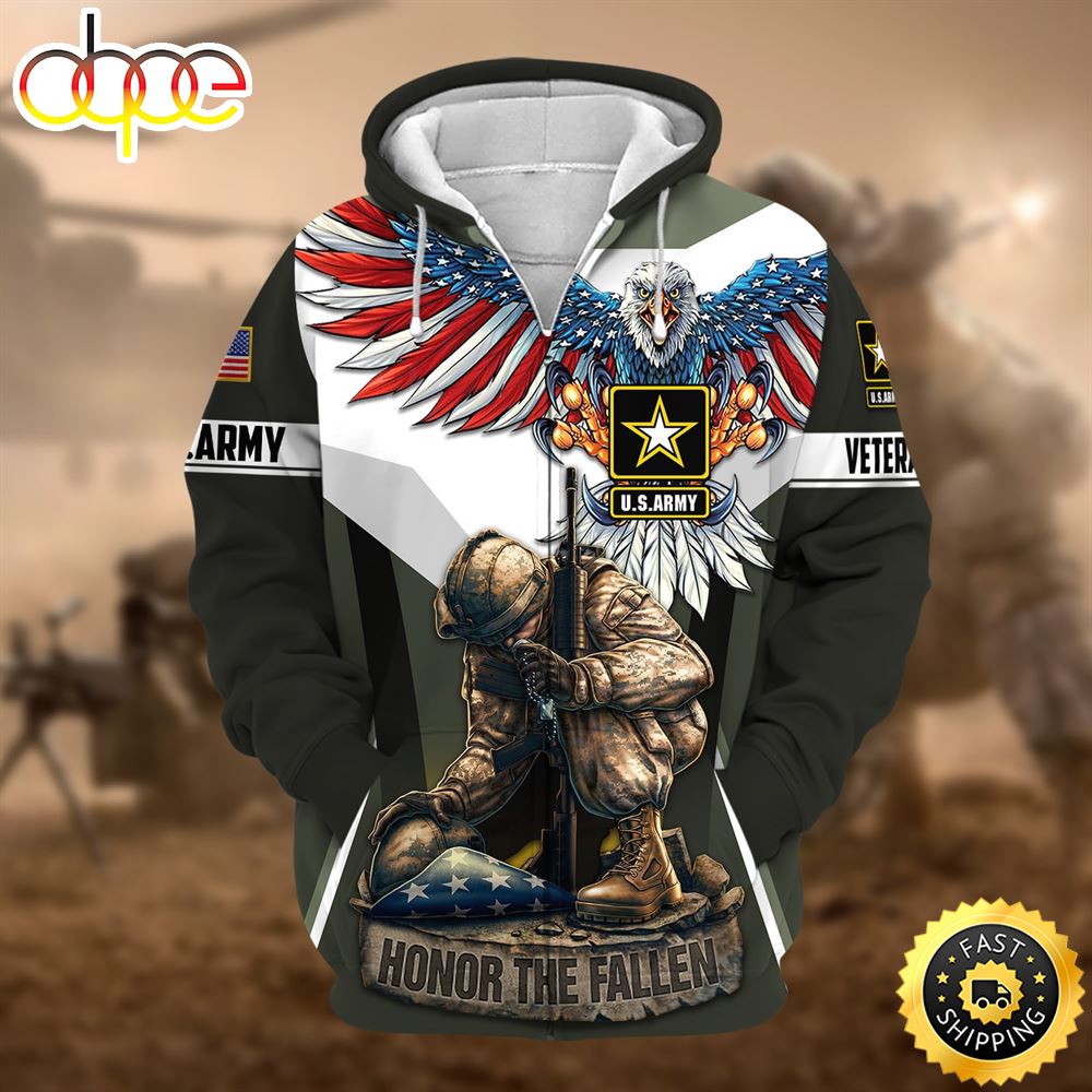 Premium Honor The Fallen US Veteran Zip Hoodie 3D