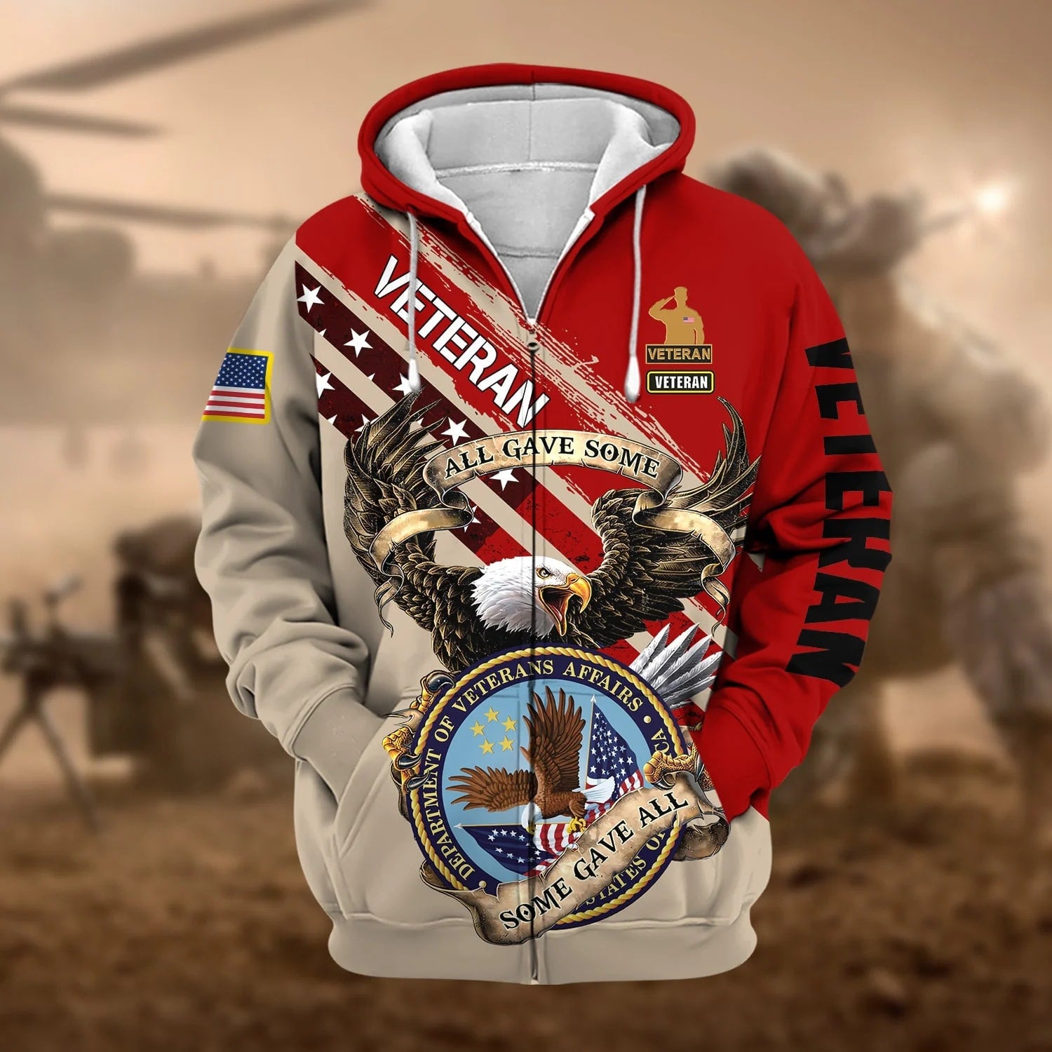 Premium Proudly Served Multiservice US Veteran Zip Hoodie N