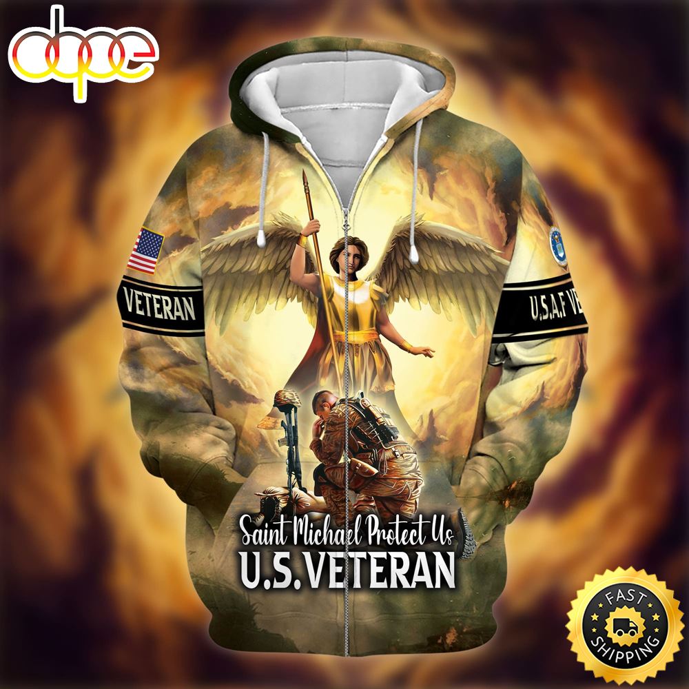 Premium Saint Michael Protect Us Zip Hoodie