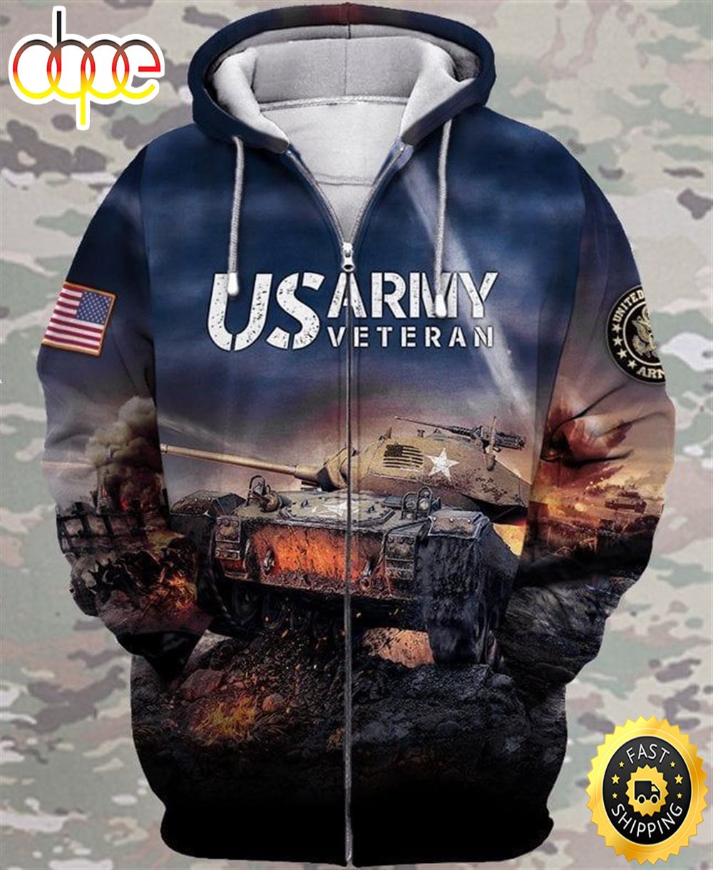 Premium Unique US Army Veteran Zip Hoodie Ultra Soft and Warm