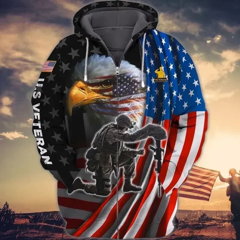 Premium Unique Veteran Zip Hoodie Ultra Soft and Warm 3D Gift