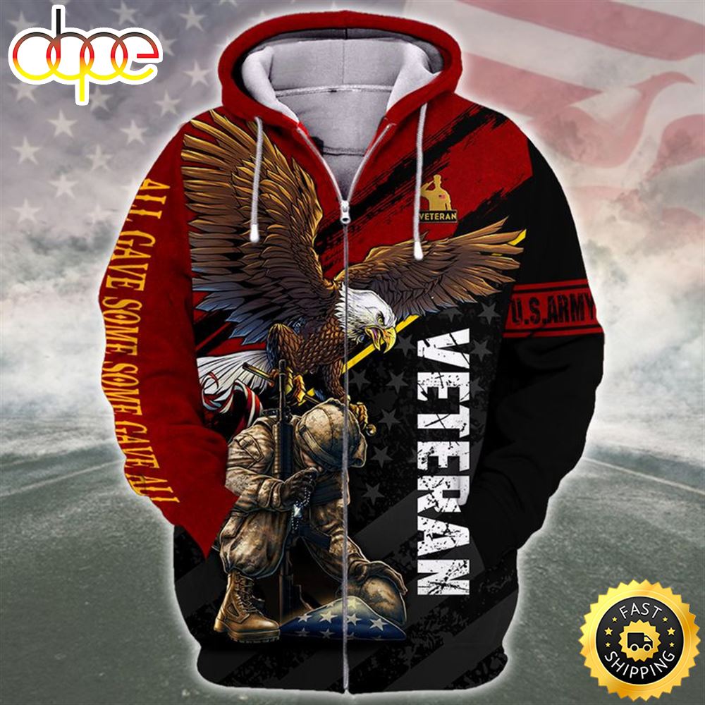 Proud To Be An American Veteran Zip Hoodie 3D