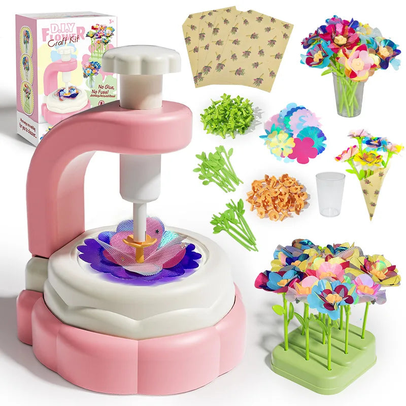 Handmade Flowers Embossing Machine Toy for Children Fabric Flower Bouquets Toys Kids DIY Arts Craft Kit Boy Girls Birthday Gifts