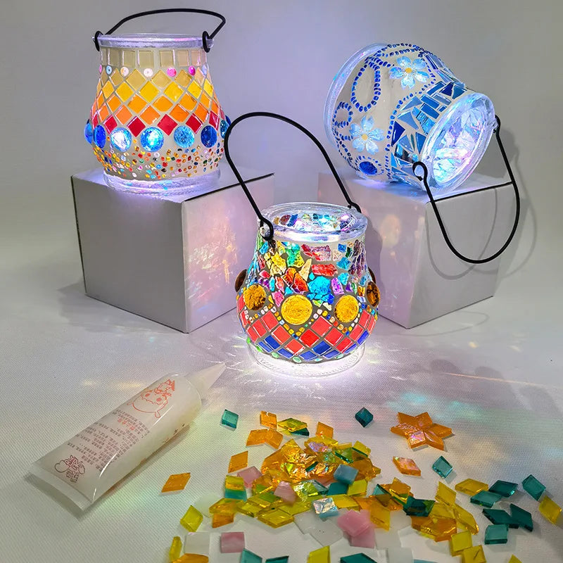 DIY Kit Mosaic Building Sets Glass Lantern/Candle Holder/Vase Exclusive Art DIY Glass Craft for Adults and Teens Gifts