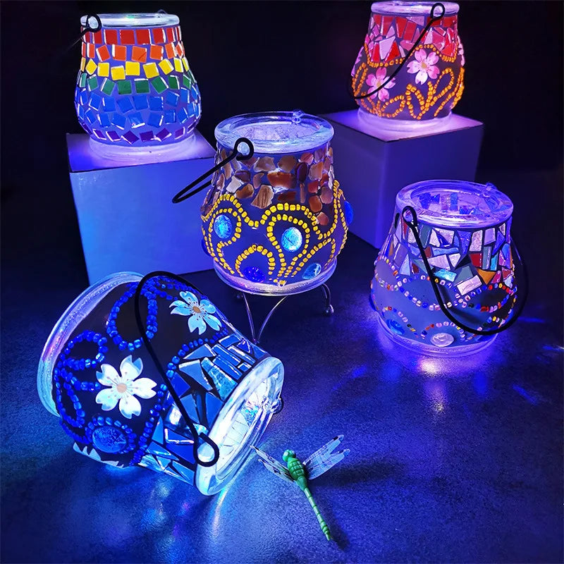 DIY Kit Mosaic Building Sets Glass Lantern/Candle Holder/Vase Exclusive Art DIY Glass Craft for Adults and Teens Gifts