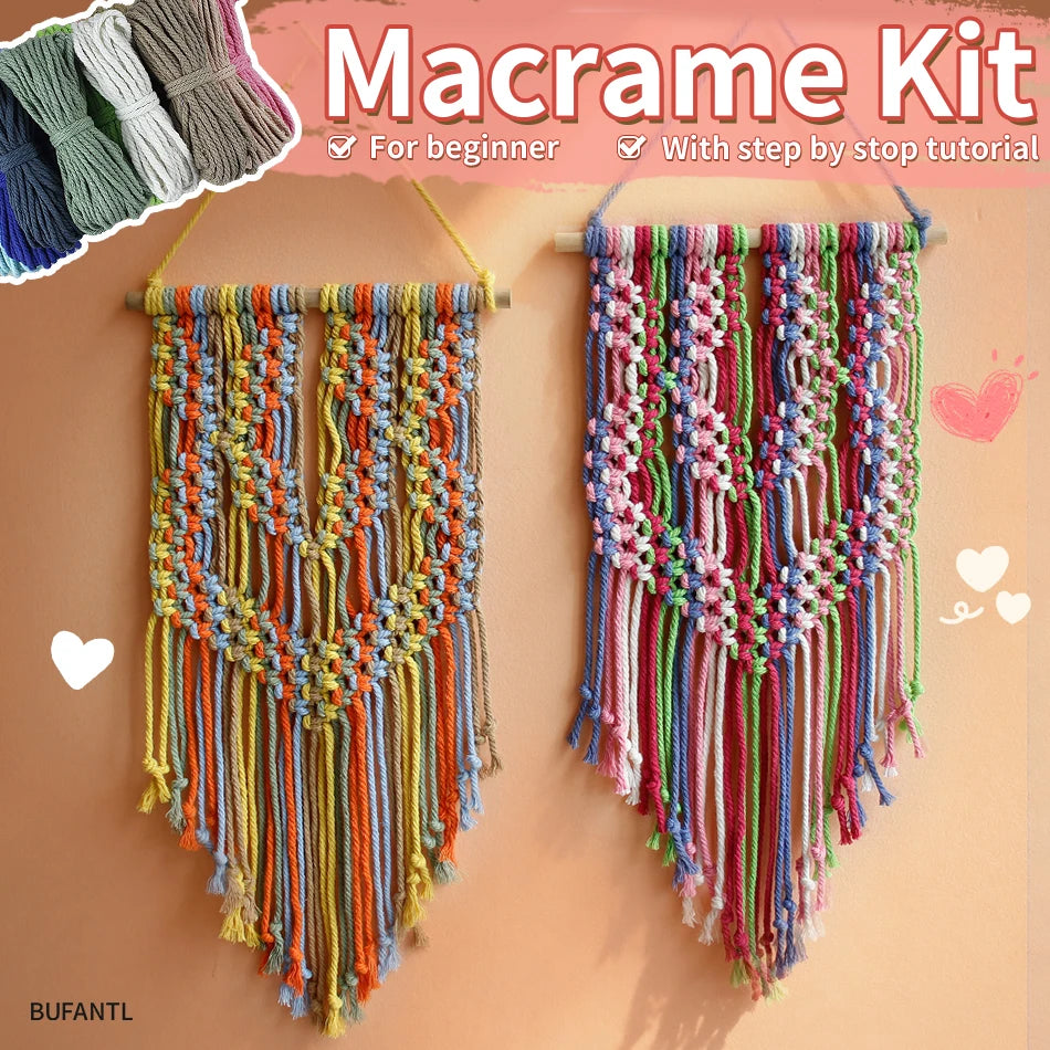 1 Set Colorful Macrame Wall Hanging Kit, DIY Craft for Beginners, Polyester Woven Wall Decor Craft Kit