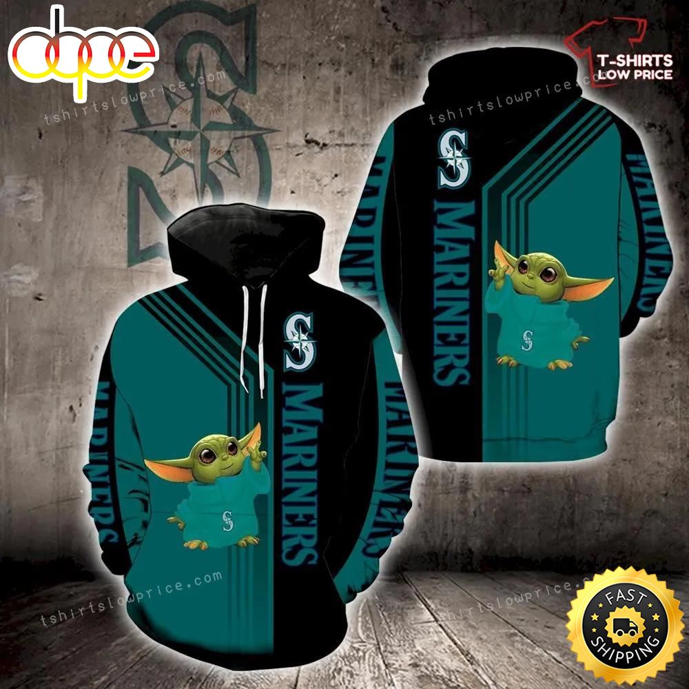 Seattle Mariners Baby Yoda Green Full Print 3d Hoodie And Zipper