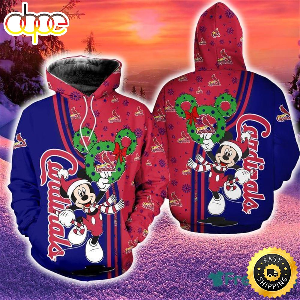 St. Louis Cardinals Disney Mickey Funny Hoodie Zip Hoodie Red Print Holiday Gift For Fans Christmas