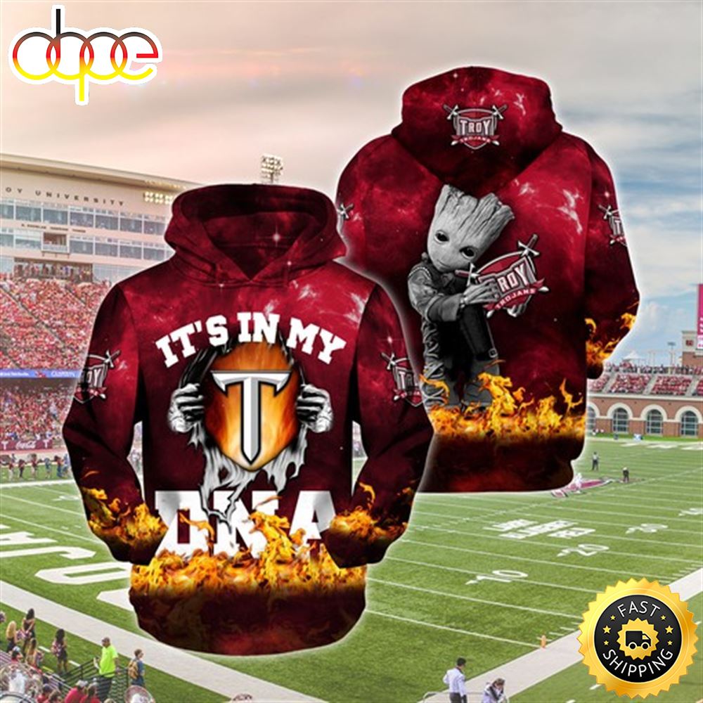 Troy Trojans Groot Fire All Over Hoodie 3d College Football