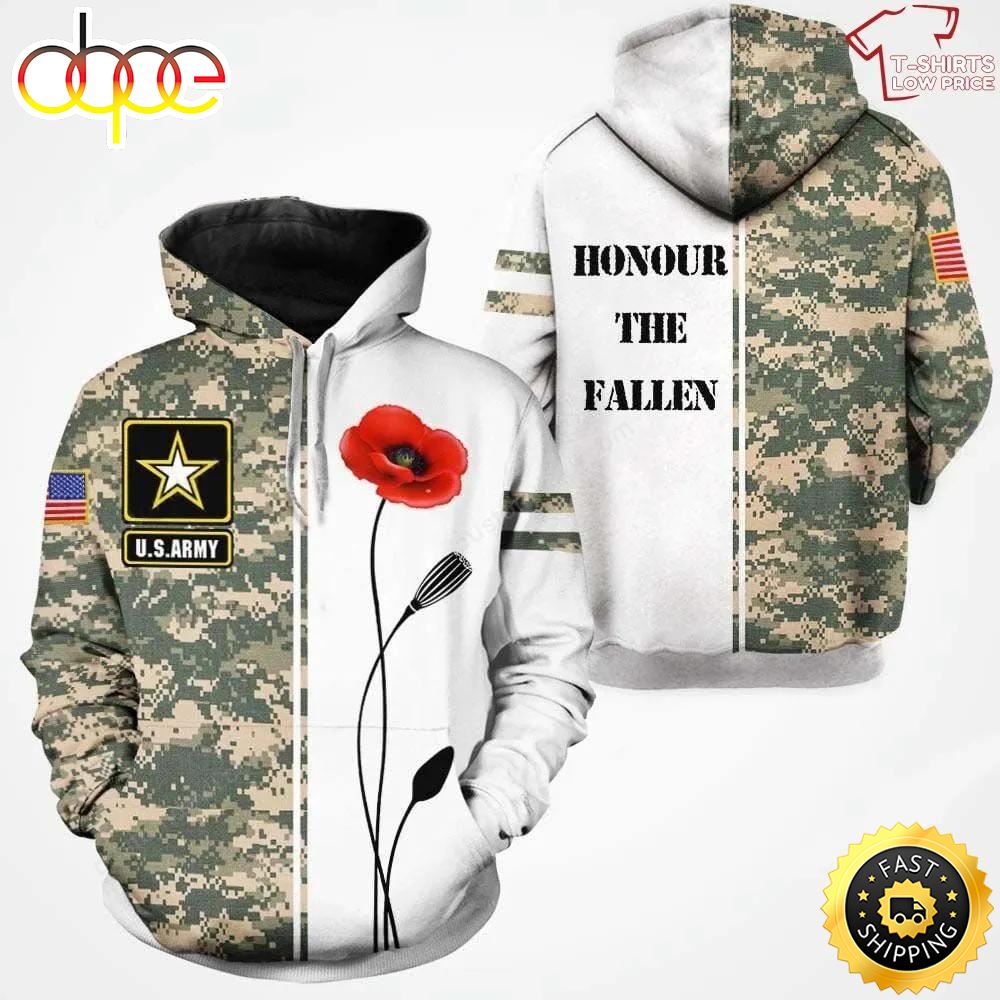 US Army Veterans Red Poppy Flower 3D Hoodie