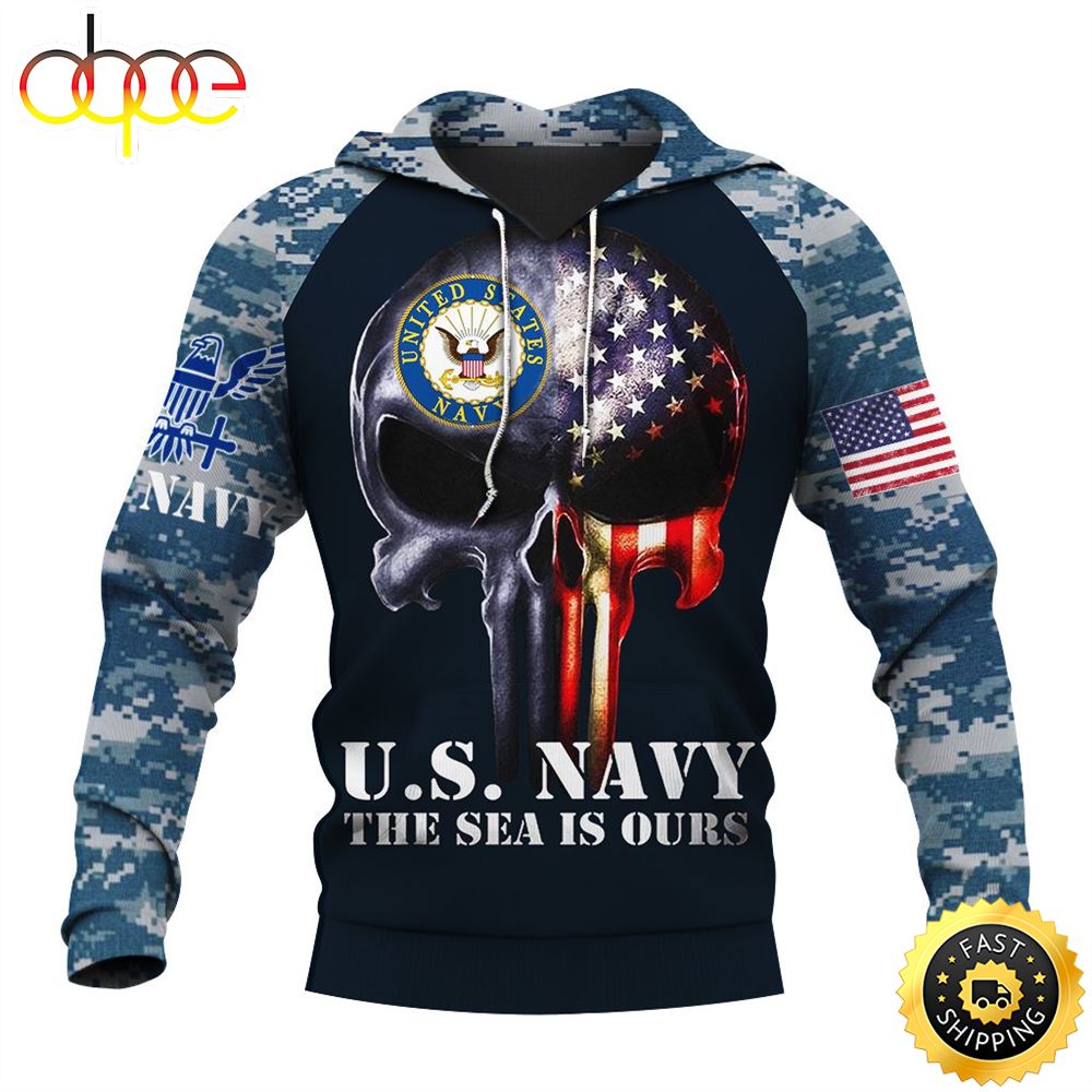 US Navy Veteran Patroitic Flag Punisher Skull 3D Hoodie For Men For Women