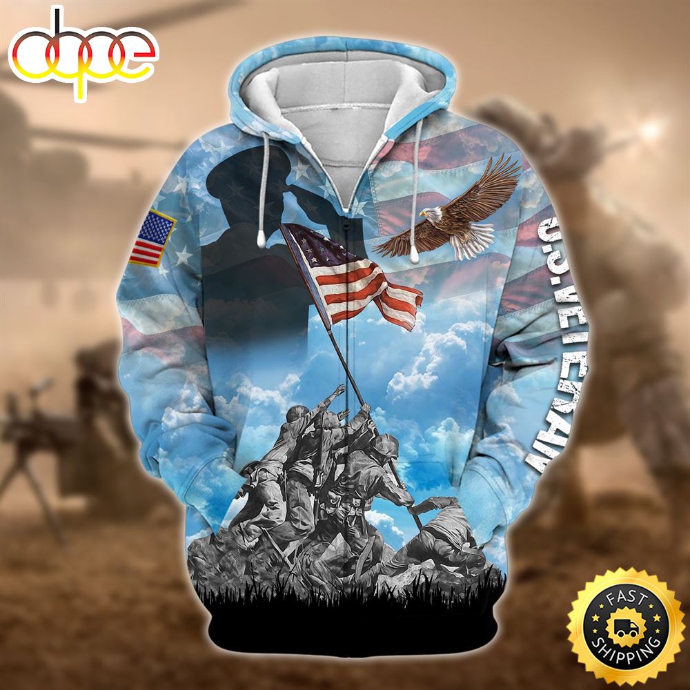 Unique U.S. Veteran Zip Hoodie 3D
