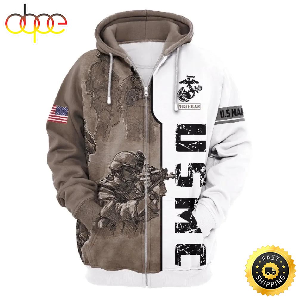 Veteran American Military USMC Marines Veteran 3D Hoodie All Over Printed