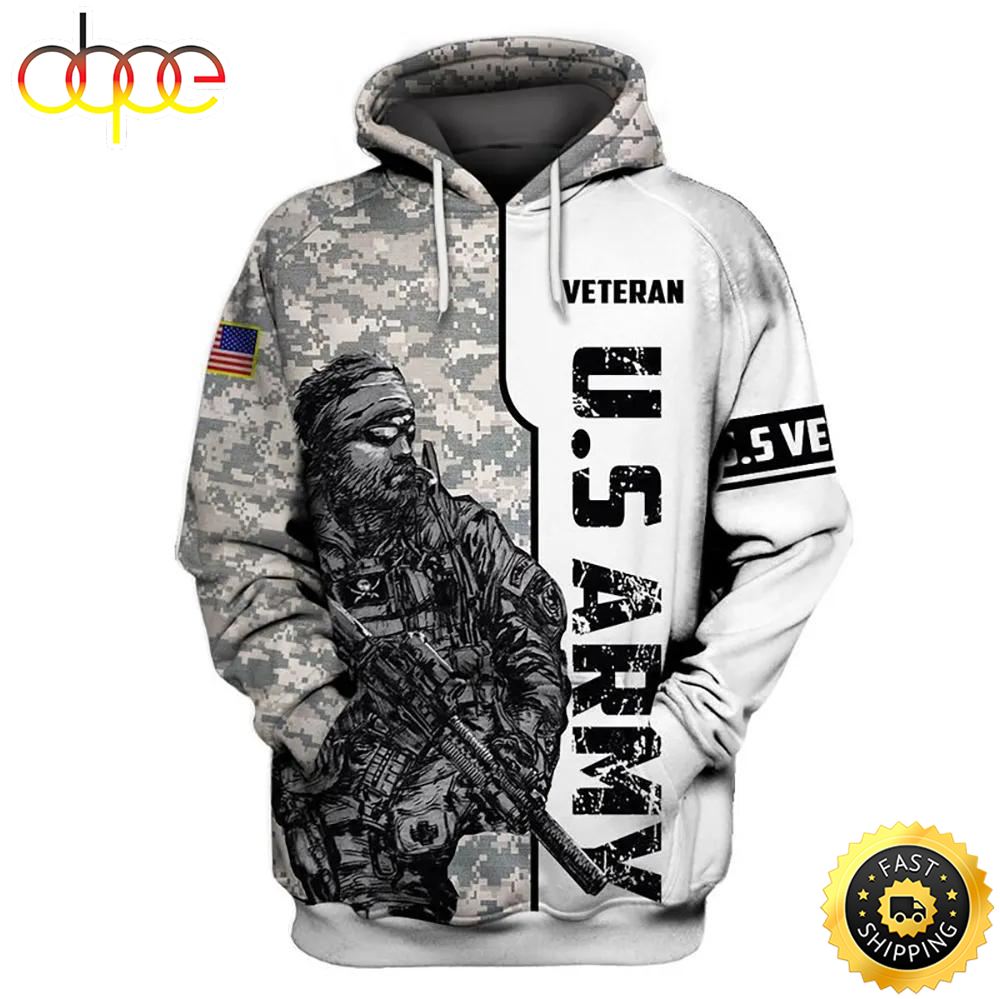 Veteran Military U.S Army Veteran Soldier With Beard 3D Hoodie All Over Printed