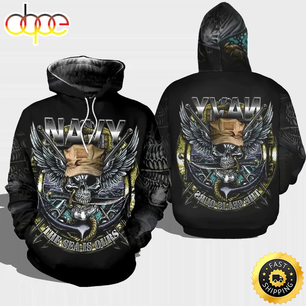 Veteran Navy The Sea Ours Skull Knife Mouth 3D Hoodie All Over Printed