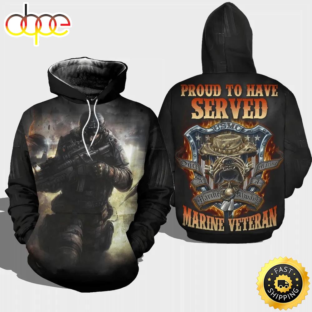 Veteran Proud Have Served Marine Veteran Bull Dog 3D Hoodie All Over Printed