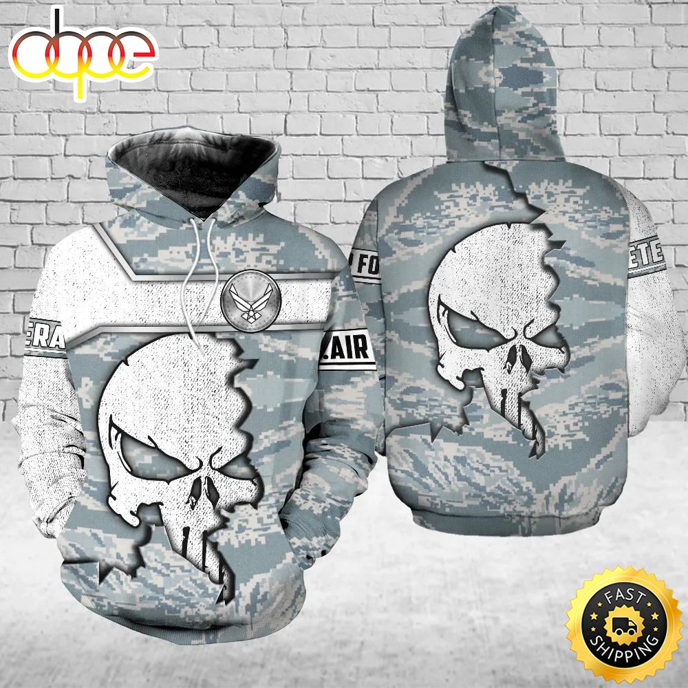 Veteran Skull Air Force Camouflage Gift For Air Force US Air Force 3D Hoodie All Over Printed